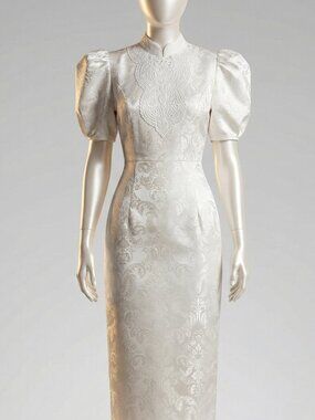 Grace Kelly Brocade Jacquard Wedding Dress Bridal Gown 4